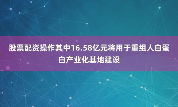 股票配资操作其中16.58亿元将用于重组人白蛋白产业化基地建设