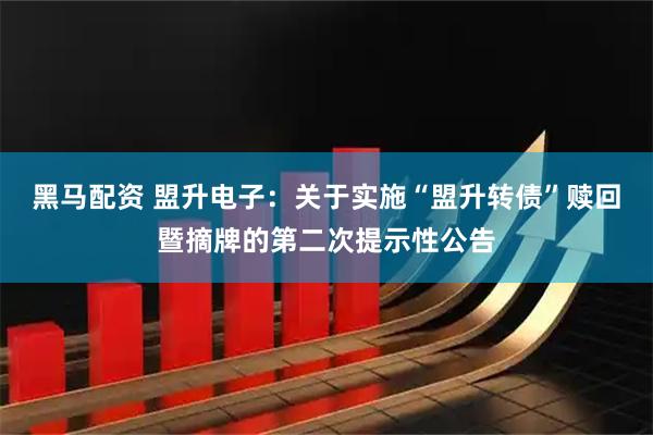 黑马配资 盟升电子：关于实施“盟升转债”赎回暨摘牌的第二次提示性公告